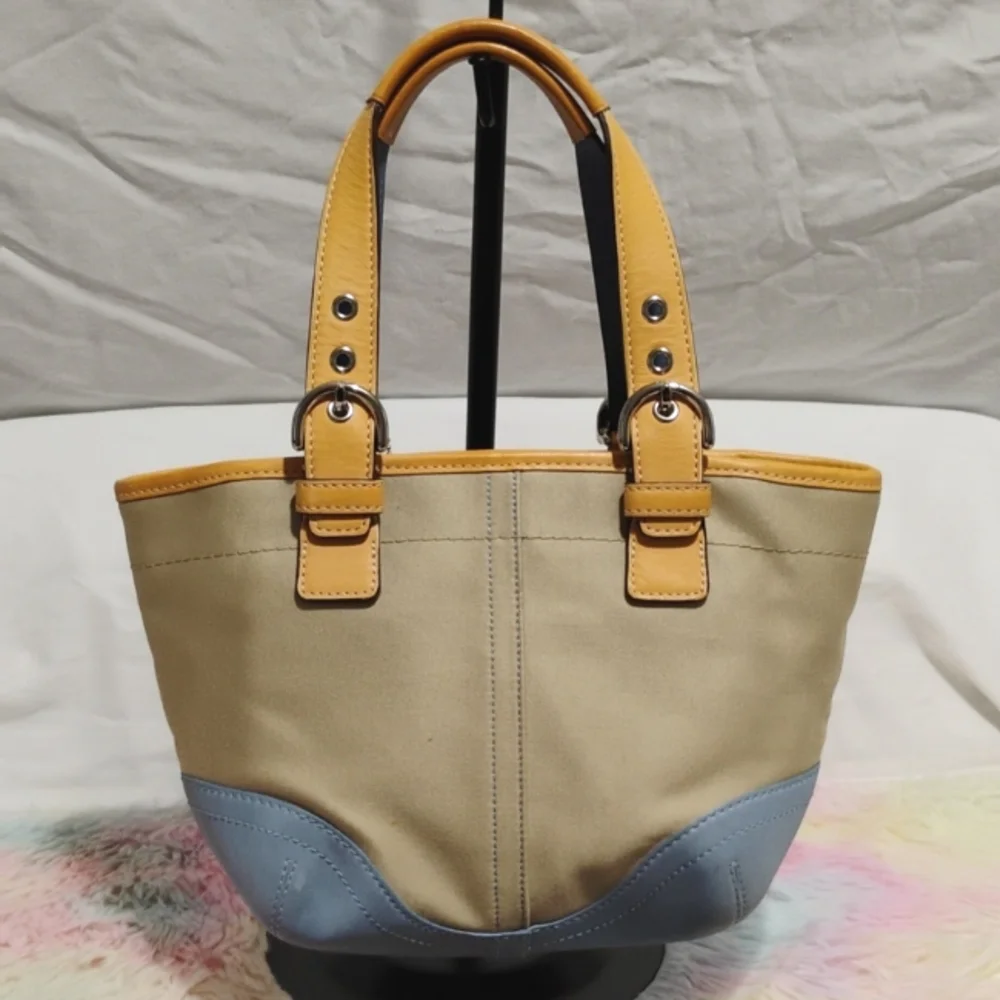Coach Y2K Blue/Tan Denim & Leather Mini Shoulder Bag W Dust Bag - Picture 5 of 14